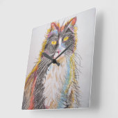 Tuxedo Kat Tekening Kunstwandklok Vierkante Klok (Hoek)