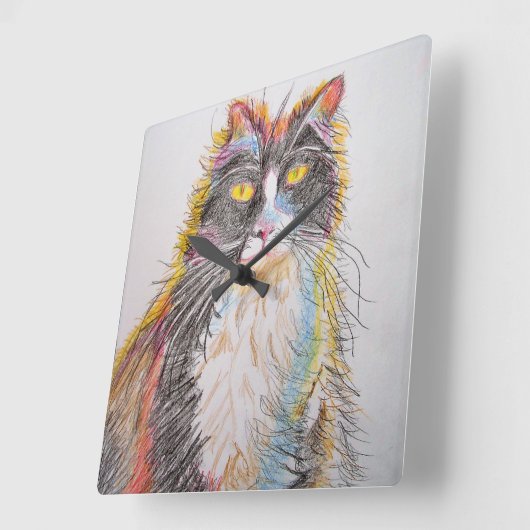 Tuxedo Kat Tekening Kunstwandklok Vierkante Klok (Hoek)