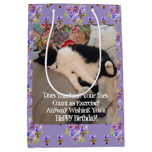 Tuxedo Kat Verjaardag Aanrakende Tenen Ansichtkaar Medium Cadeauzakje