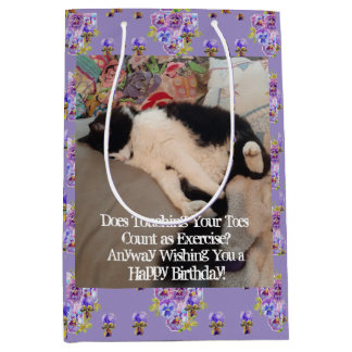 Tuxedo Kat Verjaardag Aanrakende Tenen Ansichtkaar Medium Cadeauzakje
