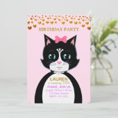 Tuxedo Kat Verjaardagsfeest Uitnodiging (Staand voorkant)