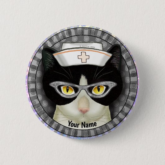Tuxedo Kat Verpleegster speld Ronde Button 5,7 Cm (Voorkant)