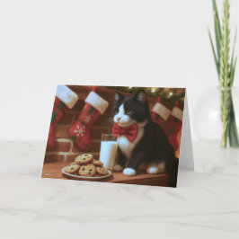 Tuxedo Kat Wachtend op Kerstman Kaart