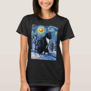 Tuxedo Kat Winter Snow Vakantie Sterrennacht Kunst T-shirt