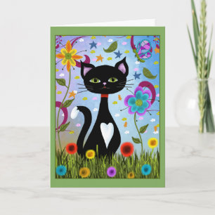 Tuxedo Kat Zit In Een Tuin Kaart