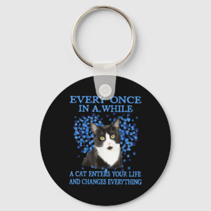 Tuxedo kat zo nu en dan komt een kat je huis binne sleutelhanger