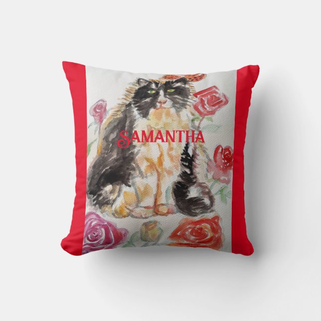 Tuxedo Kat Zwart-wit Childs Naam Decoratie Kussen (Voorkant)