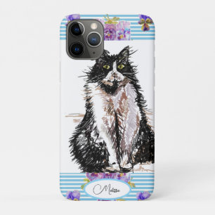 Tuxedo Kat Zwarte en Witte Katten Meisjes Blauwe B Case-Mate iPhone Case