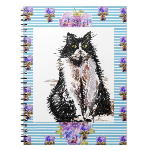 Tuxedo Kat Zwarte en Witte Katten Meisjes Blauwe B Notitieboek (Voorkant)