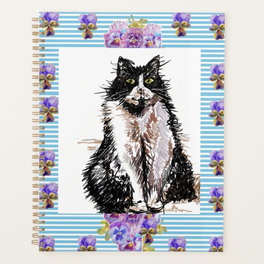 Tuxedo Kat Zwarte en Witte Katten Meisjes Blauwe B Planner (Voorkant)