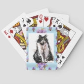 Tuxedo Kat Zwarte en Witte Katten Meisjes Blauwe B Pokerkaarten (Achterkant)