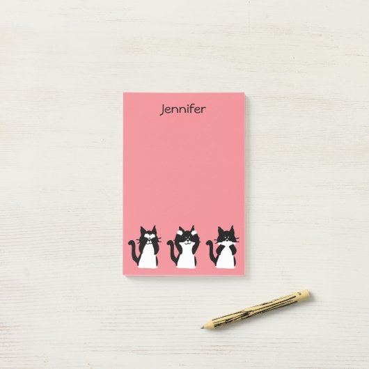 Tuxedo Katten | Drie Wijze Katten Licht Koraal Post-it® Notes (Op bureau)