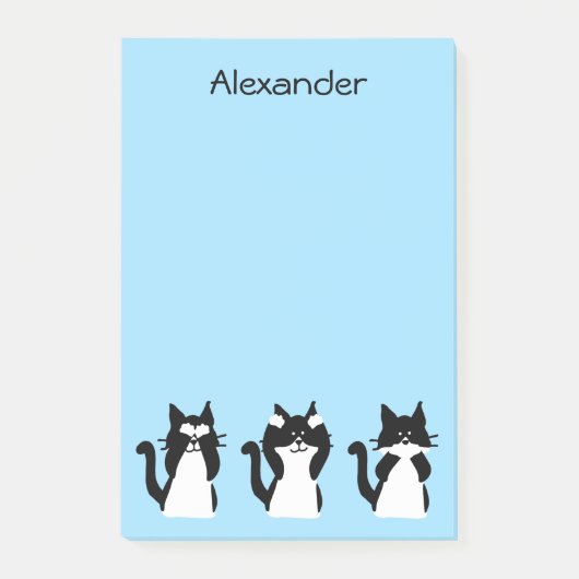 Tuxedo Katten | Drie Wijze Katten Lichtblauw Post-it® Notes (Voorkant)