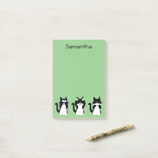 Tuxedo Katten | Drie Wijze Katten Lichtgroen Post-it® Notes (Op bureau)