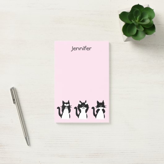 Tuxedo Katten | Drie Wijze Katten Lichtroze Post-it® Notes (Kantoor)