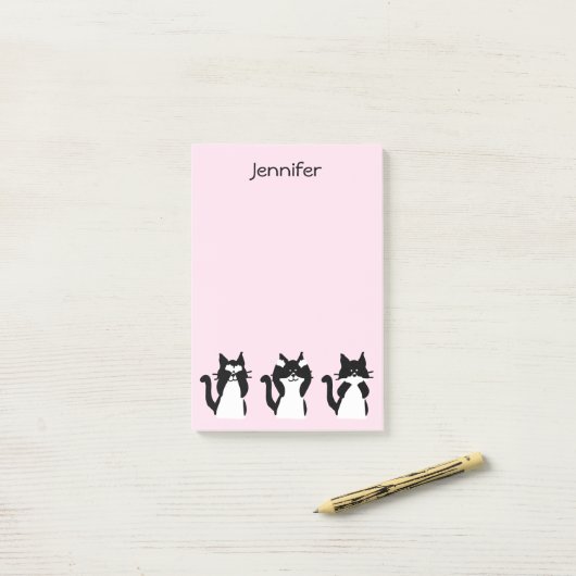 Tuxedo Katten | Drie Wijze Katten Lichtroze Post-it® Notes (Op bureau)
