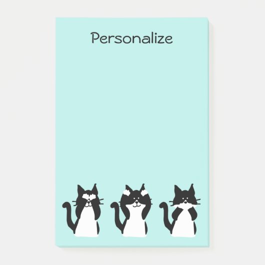 Tuxedo Katten | Drie Wijze Poesjes Aqua Blauw Post-it® Notes (Voorkant)