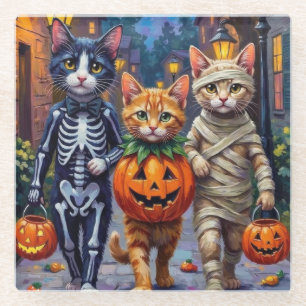 Tuxedo katten gaan langs de deuren in Halloween-ko Glazen Onderzetter