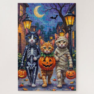 Tuxedo katten gaan langs de deuren in Halloween-ko Legpuzzel
