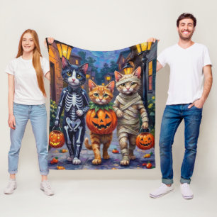 Tuxedo katten gaan langs voor trick-or-treat in Ha Fleece Deken