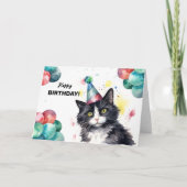 Tuxedo Kattenballonnen en Party Pet Happy Birthday Kaart (Voorkant)