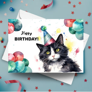 Tuxedo Kattenballonnen en Party Pet Happy Birthday Kaart