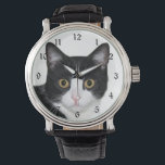 Tuxedo kattengezicht horloge<br><div class="desc">Zwart en wit smoking kat gezicht kat liefhebbers polshorloge</div>