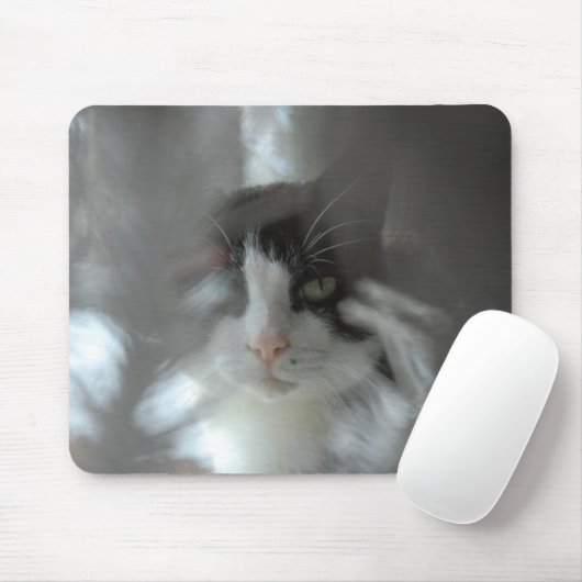 Tuxedo-kattenpeering door takken muismat (Met muis)