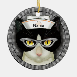 Tuxedo kattenverpleegkundige keramisch ornament