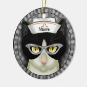 Tuxedo kattenverpleegkundige keramisch ornament (Links)