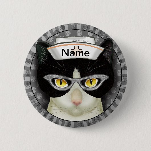 Tuxedo kattenverpleegkundige ronde button 5,7 cm (Voorkant)