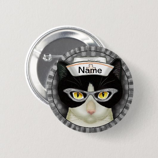 Tuxedo kattenverpleegkundige ronde button 5,7 cm (Voorkant /achterkant)