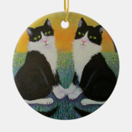 Tuxedo-kattenversiering Keramisch Ornament