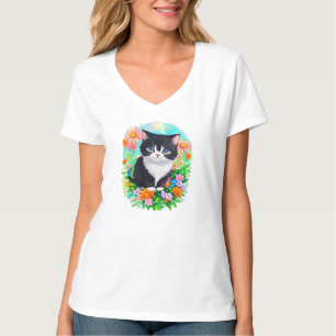Tuxedo Kitten Bloem Tuin Waterverf T-Shirt