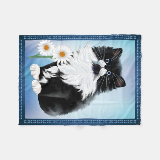 Tuxedo Kitten FaceKitten en Daisy Fleece Deken (Voorkant (Horizontaal))
