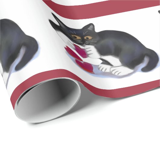 Tuxedo Kitten heeft drie Valentijn-Speelgoed voor Cadeaupapier (Rol Hoek)