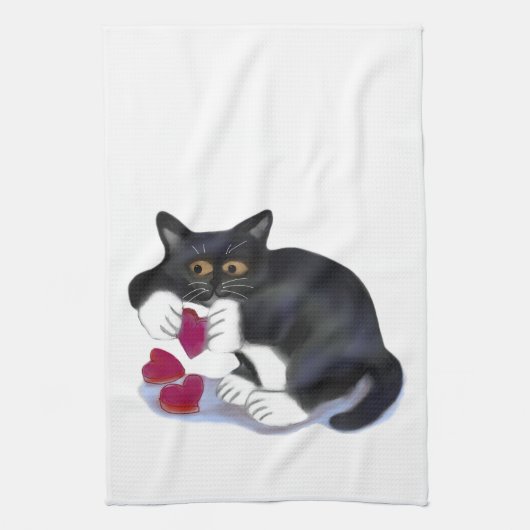 Tuxedo Kitten heeft drie Valentijn-Speelgoed voor Theedoek (Verticaal)