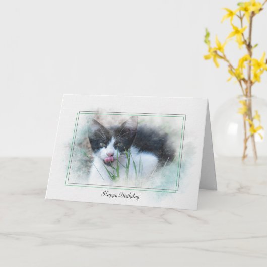 Tuxedo kitten humoristische verjaardag kaart (Gele Bloem)