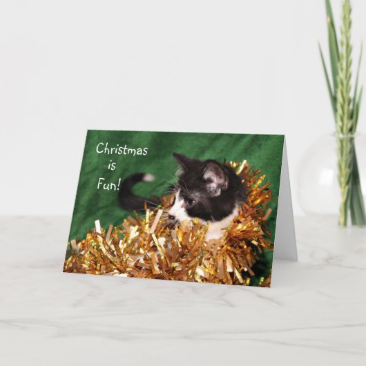 Tuxedo kitten Kerstmis Feestdagen Kaart (Voorkant)