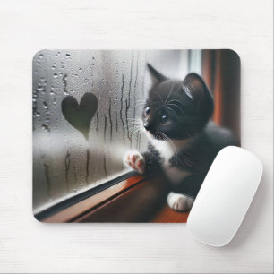 Tuxedo Kitten Met een Hart op het Raam Muismat