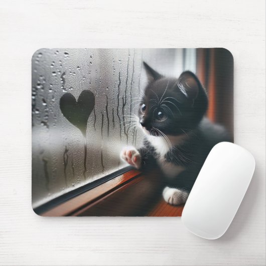 Tuxedo Kitten Met een Hart op het Raam Muismat (Met muis)
