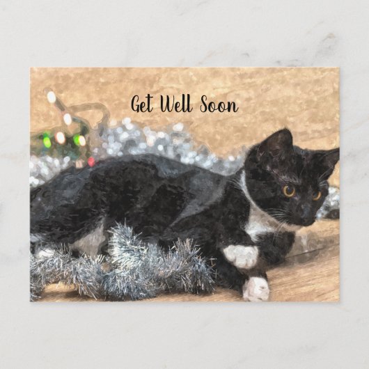 Tuxedo Kitten Sliertjes en Lichtjes Beterschap Briefkaart (Voorkant)