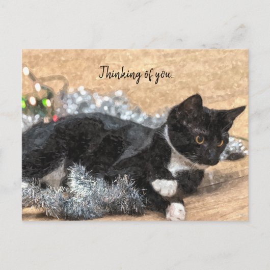 Tuxedo Kitten Tinsel en licht denken aan jou Briefkaart (Voorkant)