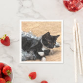 Tuxedo Kitten Tinsel en Lichten Painterly Servet (Insitu)
