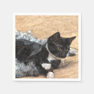 Tuxedo Kitten Tinsel en Lichten Painterly Servet