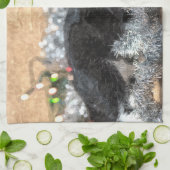 Tuxedo Kitten Tinsel en Lichten Painterly Theedoek (Gevouwen)