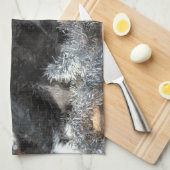 Tuxedo Kitten Tinsel en Lichten Painterly Theedoek (Quarter Fold)