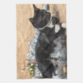 Tuxedo Kitten Tinsel en Lichten Painterly Theedoek (Verticaal)