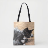 Tuxedo Kitten Tinsel en Lichten Painterly Tote Bag (Voorkant)