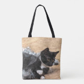 Tuxedo Kitten Tinsel en Lichten Painterly Tote Bag (Achterkant)